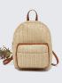 Mini Braided Design Pocket Front Straw Bag