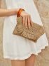 Fringe Decor Hollow Out Straw Clutch Bag