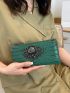 Crocodile Embossed Metal Decor Long Wallet