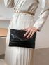 Crocodile Embossed Flap Square Bag