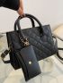 Quilted Double Handle Square Bag With Small Pouch