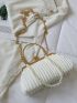 Faux Pearl Decor Kiss Lock Chain Ruched Bag