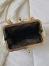 Faux Pearl Decor Kiss Lock Chain Ruched Bag