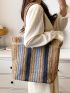 Color Block Fringe Trim Straw Bag