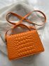 Crocodile Embossed Chain Decor Flap Square Bag