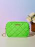 Mini Neon Green Metal Decor Quilted Chain Square Bag