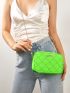 Mini Neon Green Metal Decor Quilted Chain Square Bag