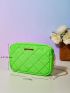 Mini Neon Green Metal Decor Quilted Chain Square Bag