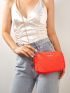 Mini Neon Orange Metal Decor Quilted Chain Square Bag