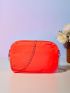 Mini Neon Orange Metal Decor Quilted Chain Square Bag
