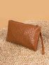 Crocodile Embossed Long Wallet With Wristlet
