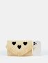 Fringe Trim Heart Embroidery Straw Bag