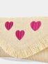 Fringe Trim Heart Embroidery Straw Bag