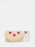 Fringe Trim Heart Embroidery Straw Bag
