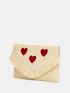 Fringe Trim Heart Embroidery Straw Bag