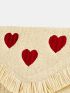 Fringe Trim Heart Embroidery Straw Bag