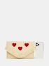 Fringe Trim Heart Embroidery Straw Bag