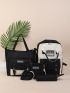 5pcs Two Tone Letter Patch Decor Functional Backpack Set