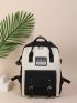 5pcs Two Tone Letter Patch Decor Functional Backpack Set