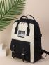 5pcs Two Tone Letter Patch Decor Functional Backpack Set