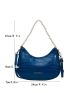 Crocodile Embossed Letter Graphic Faux Pearl Decor Saddle Bag