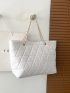Quilted Detail Chain Shoulder Tote Bag