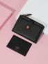 Letter Graphic Snap Button Detail Card Holder With Inner Pouch