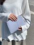 Litchi Embossed Clutch Bag With Wristlet