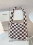 Plaid Pattern Knit Detail Square Bag