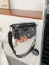 Allover Rhinestone Decor Letter Graphic Saddle Bag With Coin Purse