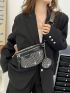 Allover Rhinestone Decor Letter Graphic Saddle Bag With Coin Purse