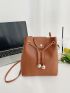 Mini Bead Decor Drawstring Front Bucket Bag