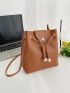 Mini Bead Decor Drawstring Front Bucket Bag