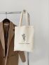 Flower & Letter Graphic Shopper Bag