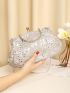 Sequin & Bead Decor Kiss Lock Chain Evening Bag