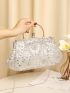 Sequin & Bead Decor Kiss Lock Chain Evening Bag