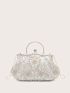 Sequin & Bead Decor Kiss Lock Chain Evening Bag
