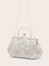 Sequin & Bead Decor Kiss Lock Chain Evening Bag