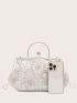 Sequin & Bead Decor Kiss Lock Chain Evening Bag