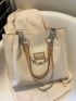 Letter Patch & Chain Decor Shoulder Tote Bag