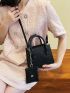 Mini Snakeskin Embossed Double Handle Square Bag With Coin Purse