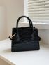 Mini Snakeskin Embossed Double Handle Square Bag With Coin Purse