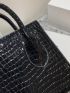 Mini Snakeskin Embossed Double Handle Square Bag With Coin Purse