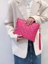 Quilted Embossed Tassel Decor Clutch Bag