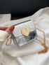 Mini Metallic Crocodile Embossed Heart Decor Square Bag