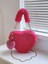 Heart Shaped Fluffy Novelty Bag With Bag Charm
