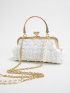 Mini Quilted Detail Faux Pearl Decor Kiss Lock Chain Novelty Bag