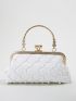 Mini Quilted Detail Faux Pearl Decor Kiss Lock Chain Novelty Bag