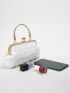 Mini Quilted Detail Faux Pearl Decor Kiss Lock Chain Novelty Bag