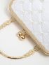Mini Quilted Detail Faux Pearl Decor Kiss Lock Chain Novelty Bag